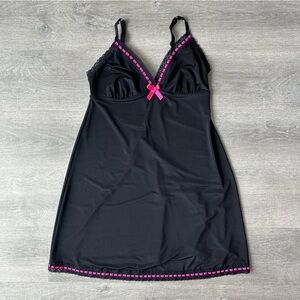 Vtg Y2K La Senza Black & Pink Lace Trim Slip Dress Cherry Tag Size Small